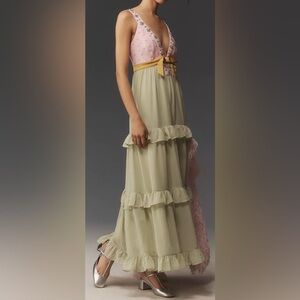 Maeve Pink and Green Maxi Dress XS